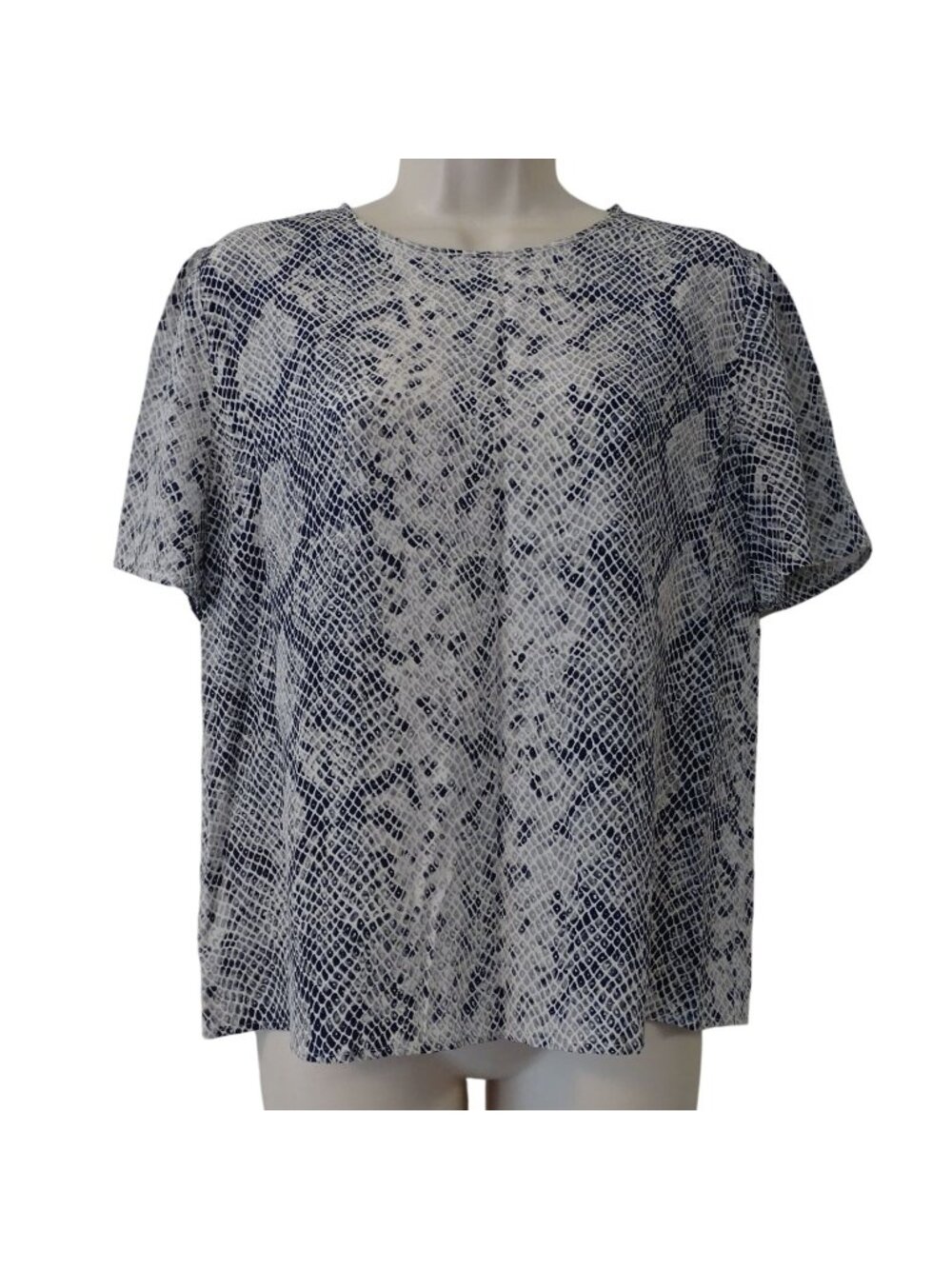 Amour Vert Gray Black Snakeskin Silk Top Women Size S Short Sleeve Career Shell